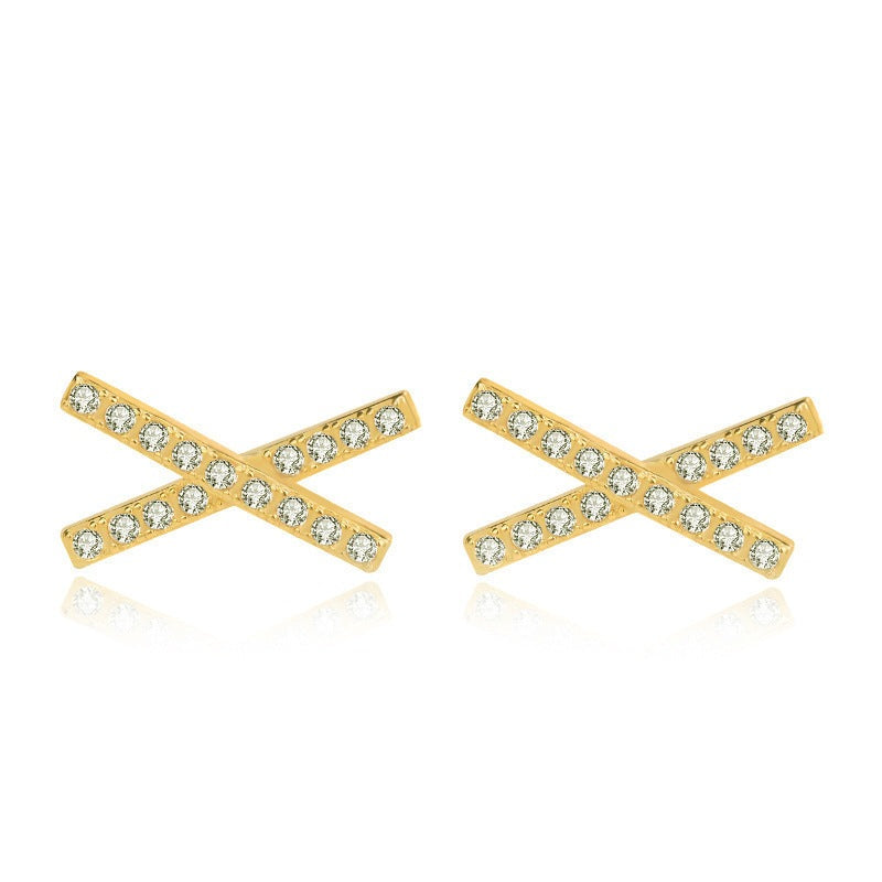 Simple CZ Letter X Cross 925 Sterling Silver Stud Earrings
