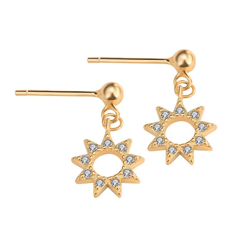 Sweet CZ Sun Shines 925 Sterling Silver Dangling Earrings