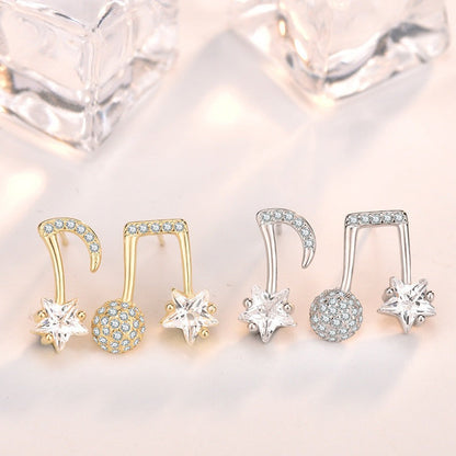 Asymmetry CZ Music Note Hot 925 Sterling Silver Stud Earrings