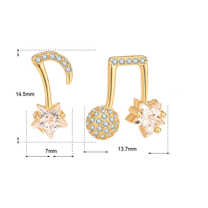 Asymmetry CZ Music Note Hot 925 Sterling Silver Stud Earrings