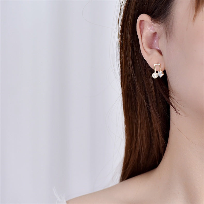 Asymmetry CZ Music Note Hot 925 Sterling Silver Stud Earrings