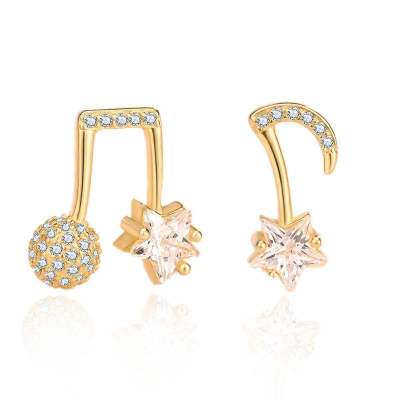 Asymmetry CZ Music Note Hot 925 Sterling Silver Stud Earrings