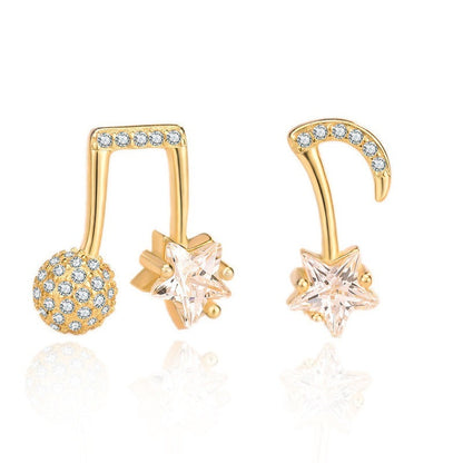 Asymmetry CZ Music Note Hot 925 Sterling Silver Stud Earrings