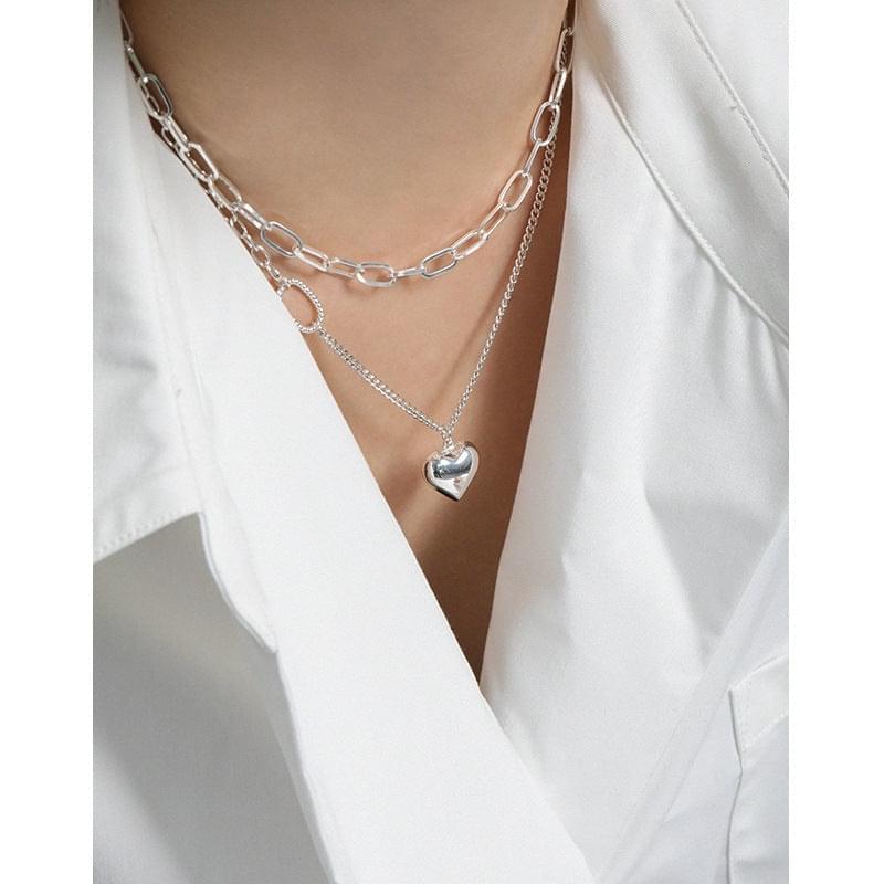 Asymmetrie Bordsteinkette Herz 925 Sterling Silber Halskette