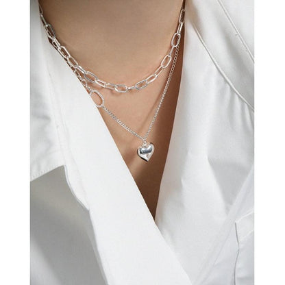 Asymmetrie Bordsteinkette Herz 925 Sterling Silber Halskette