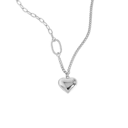 Asymmetry Curb Chain Heart 925 Sterling Silver Necklace