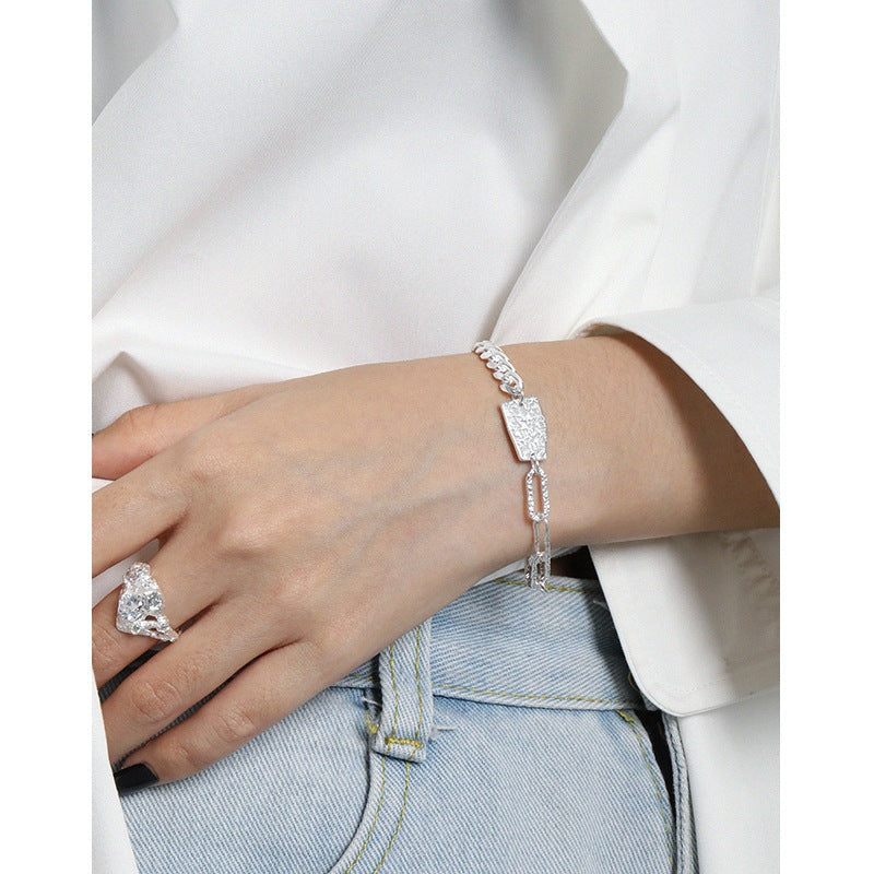 Asymmetry Curb Paperclip Chain Geometry 925 Sterling Silver Bracelet