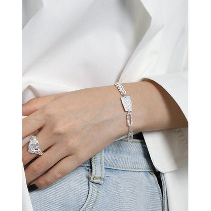 Asymmetry Curb Paperclip Chain Geometry 925 Sterling Silver Bracelet