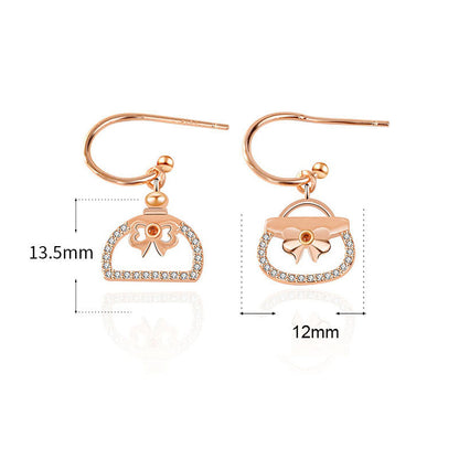 Asymmetry Girl CZ Perfume Bottle Bag 925 Sterling Silver Dangling Earrings