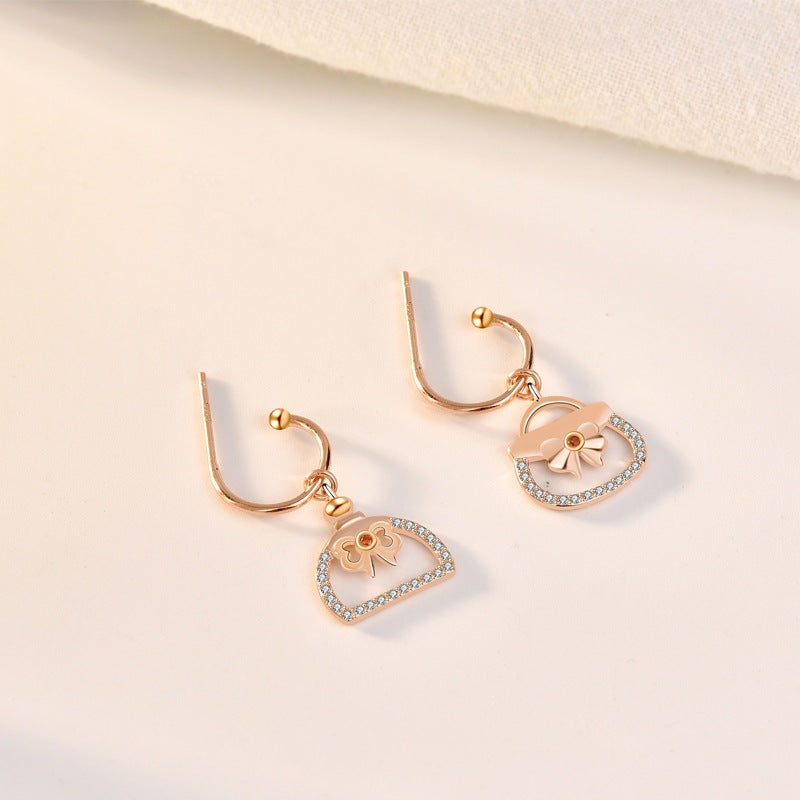 Asymmetry Girl CZ Perfume Bottle Bag 925 Sterling Silver Dangling Earrings