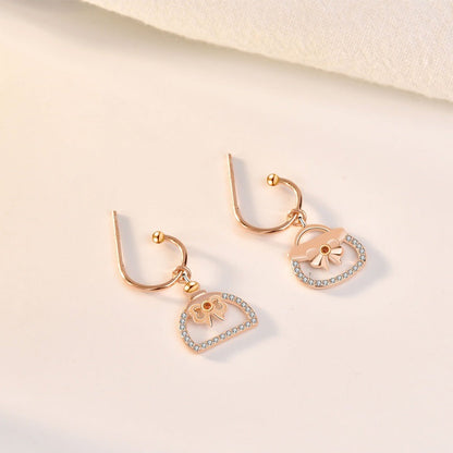 Asymmetry Girl CZ Perfume Bottle Bag 925 Sterling Silver Dangling Earrings