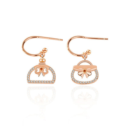 Asymmetry Girl CZ Perfume Bottle Bag 925 Sterling Silver Dangling Earrings