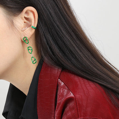 Asymmetry Green Hollow Pig Noise 925 Sterling Silver Dangling Earrings