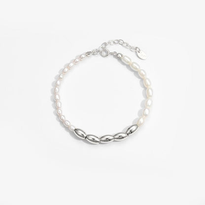 Asimetría de perlas naturales ovaladas 925 pulsera de plata esterlina