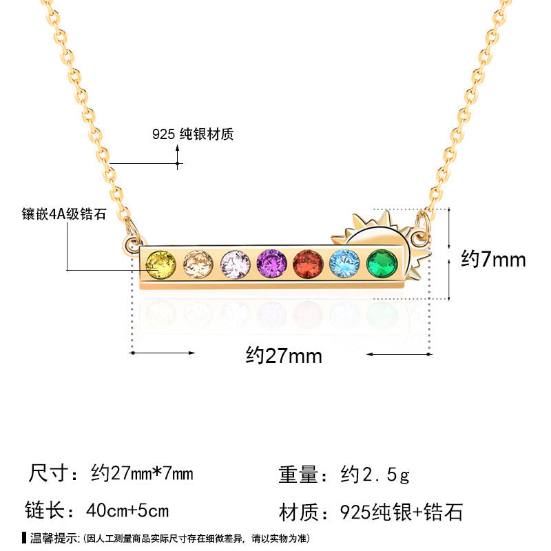 Beautiful Colorful CZ Rainbow Sunrise 925 Sterling Silver Necklace