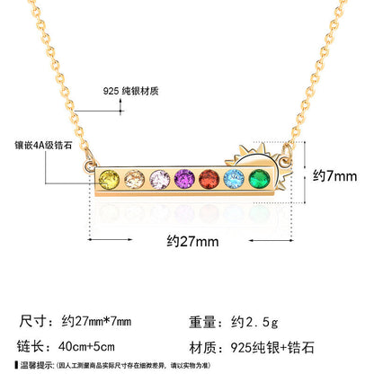 Beautiful Colorful CZ Rainbow Sunrise 925 Sterling Silver Necklace
