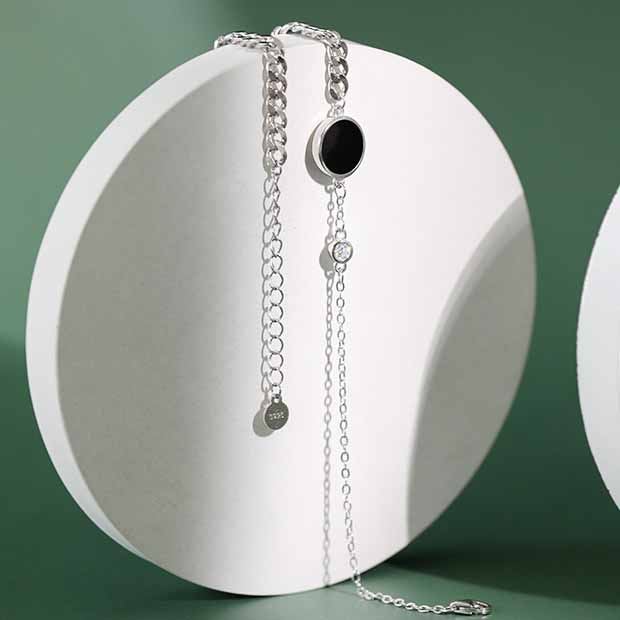 Black Round Chain CZ 925 Sterling Silver Anklet