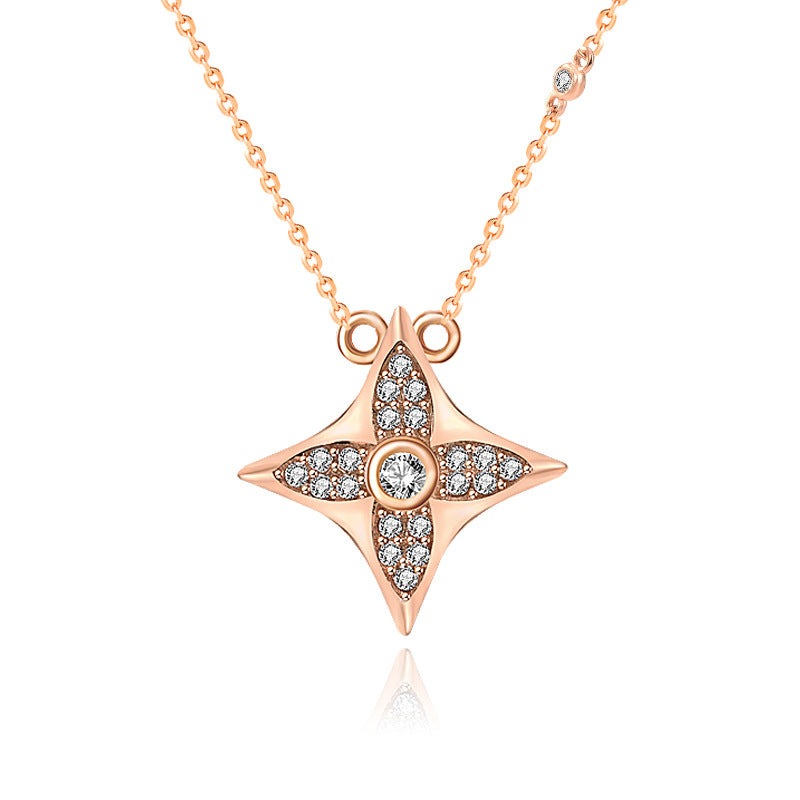 Casual CZ Quadrangular Star 925 Sterling Silver Necklace