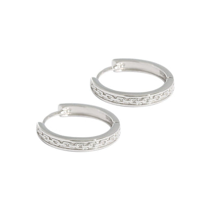 Casual Chain Pattern 925 Sterling Silver Huggie Hoop Earrings