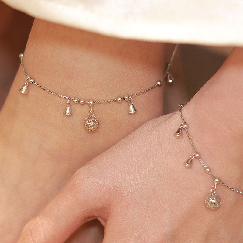 Casual Christmas Bell Balls 925 Sterling Silver Anklet/Bracelet