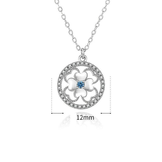 Classic Hollow CZ Four Leaves Clover 925 Sterling Silver Necklace