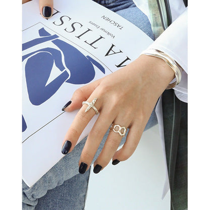 Classic Irregular Beaten Cross 925 Sterling Silver Adjustable Ring