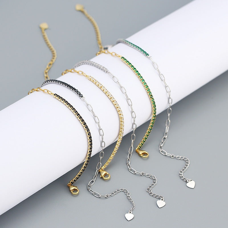 Classic Round-Cut 925 Sterling Silver CZ Gemstone Tennis Bracelet