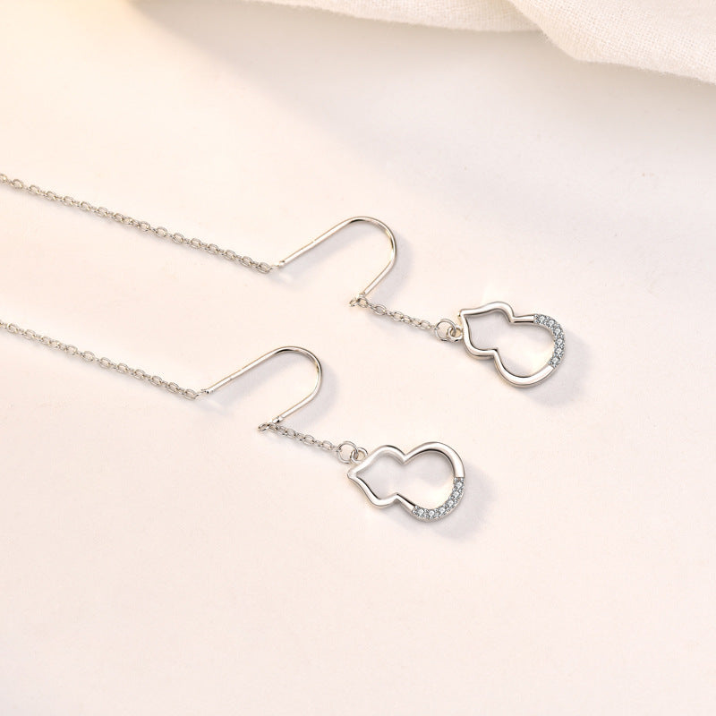 Cute Mini Hollow Gourd Hot 925 Sterling Silver Thread Dangling Earrings
