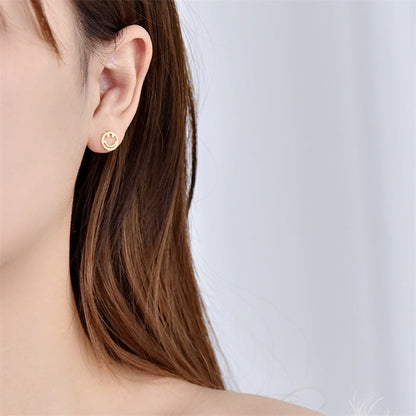 Cute Mini Smile Face 925 Sterling Silver Stud Earrings