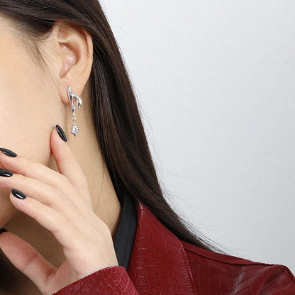 Elegant Irregular CZ Burning Flame 925 Sterling Silver Dangling Earrings