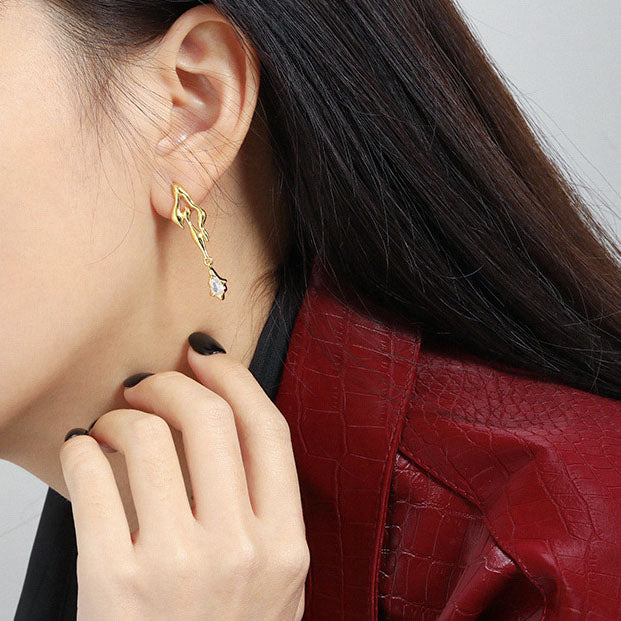 Elegant Irregular CZ Burning Flame 925 Sterling Silver Dangling Earrings