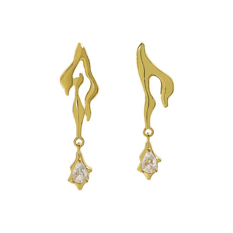 Elegant Irregular CZ Burning Flame 925 Sterling Silver Dangling Earrings