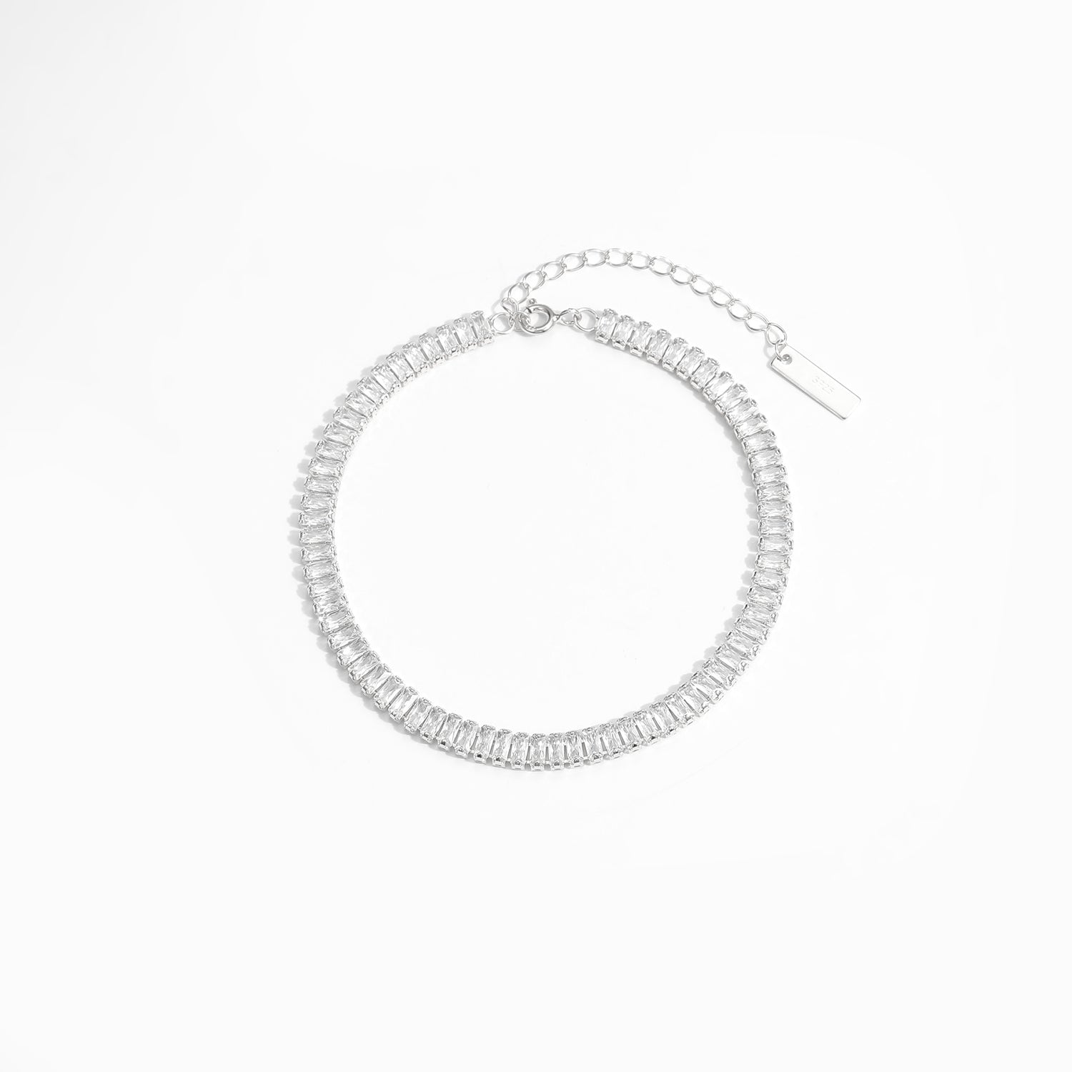 Elegant Rectangle CZ Geometry 925 Sterling Silver Bracelet/Anklet