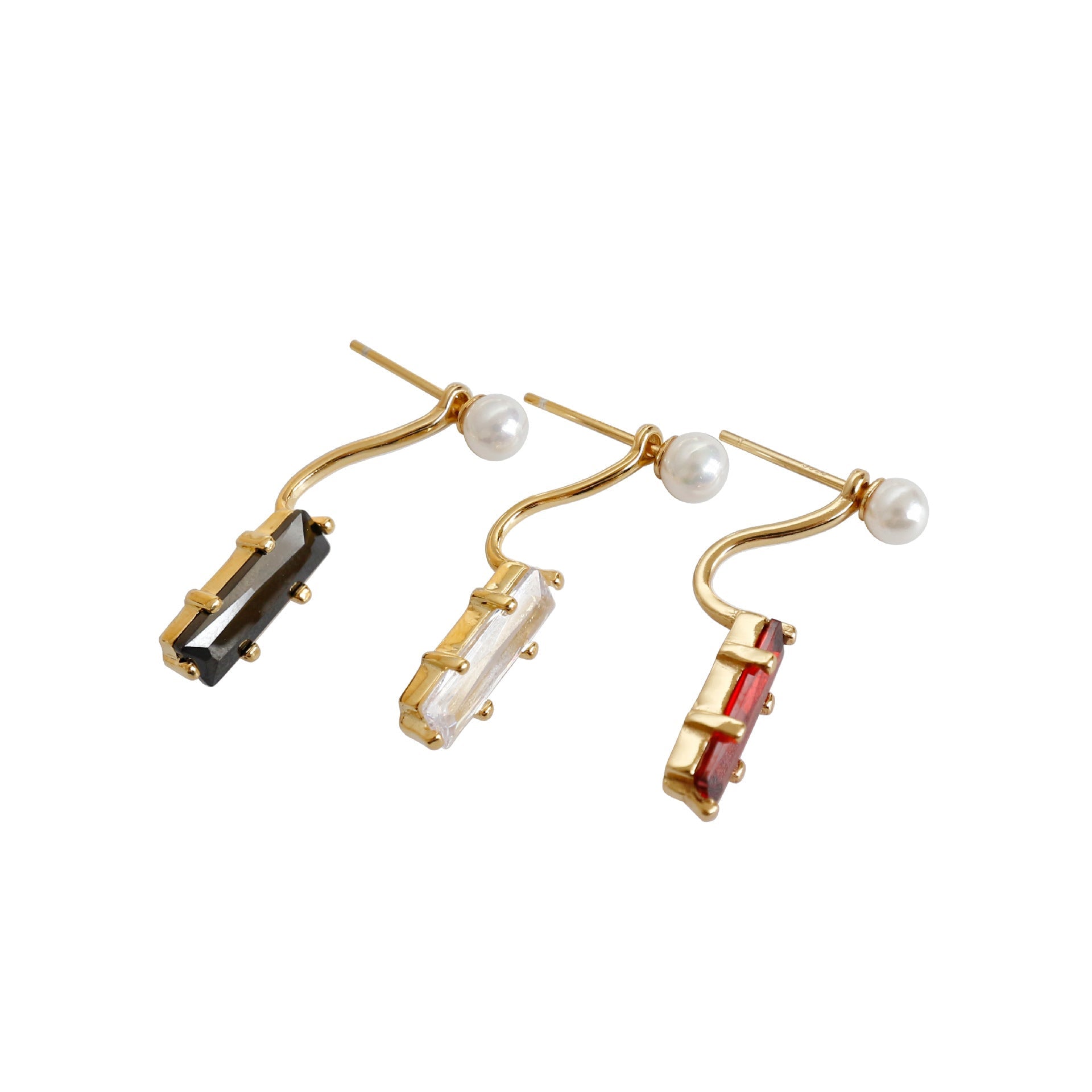 Elegant Shell Pearl Rectangle CZ Geometry 925 Sterling Silver Stud Earring Single