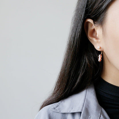 Elegant Shell Pearl Rectangle CZ Geometry 925 Sterling Silver Stud Earring Single