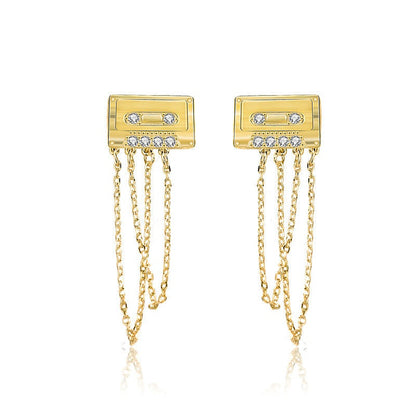 Fashion CZ Tape-Recorder Tassels 925 Sterling Silver Dangling Earrings