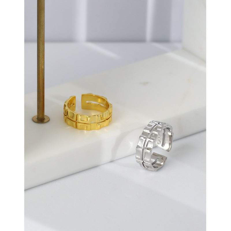 Fashion Double Layer Wheel Gear 925 Sterling Silver Adjustable Ring