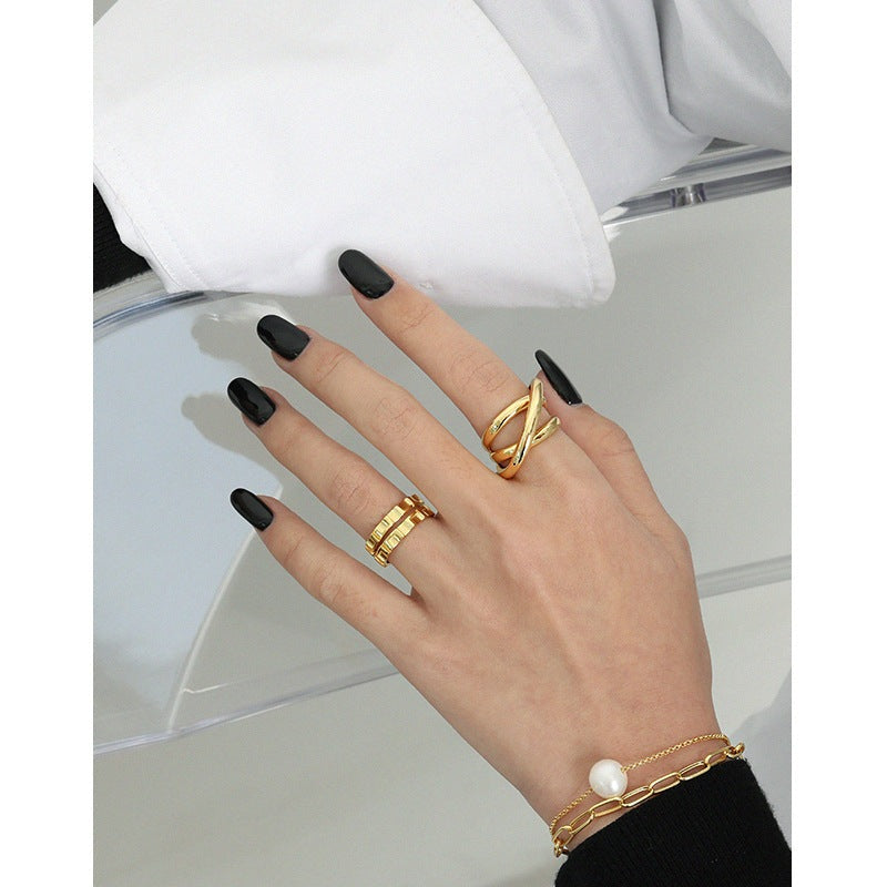 Fashion Double Layer Wheel Gear 925 Sterling Silver Adjustable Ring