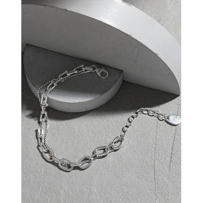 Fashion Double Layers Box Rolo Chain 925 Sterling Silver Bracelet