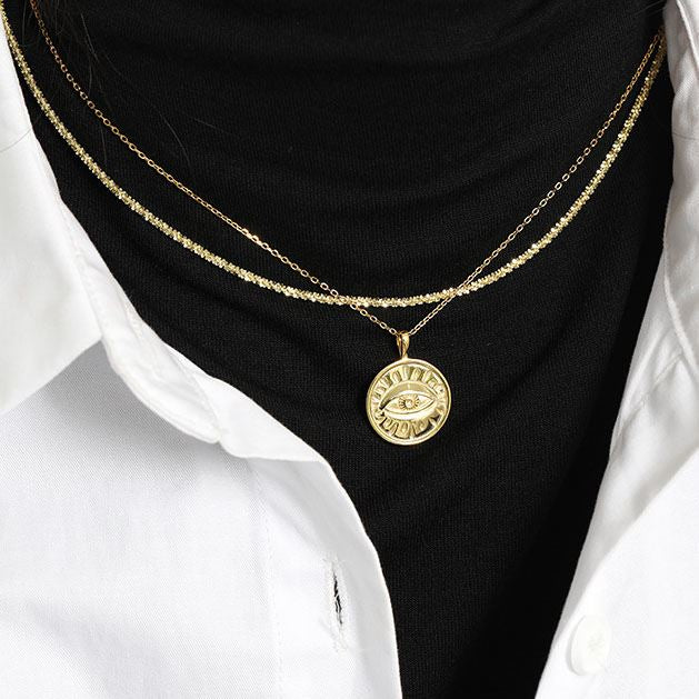Fashion Eye Round Tag 925 Sterling Silver Necklace