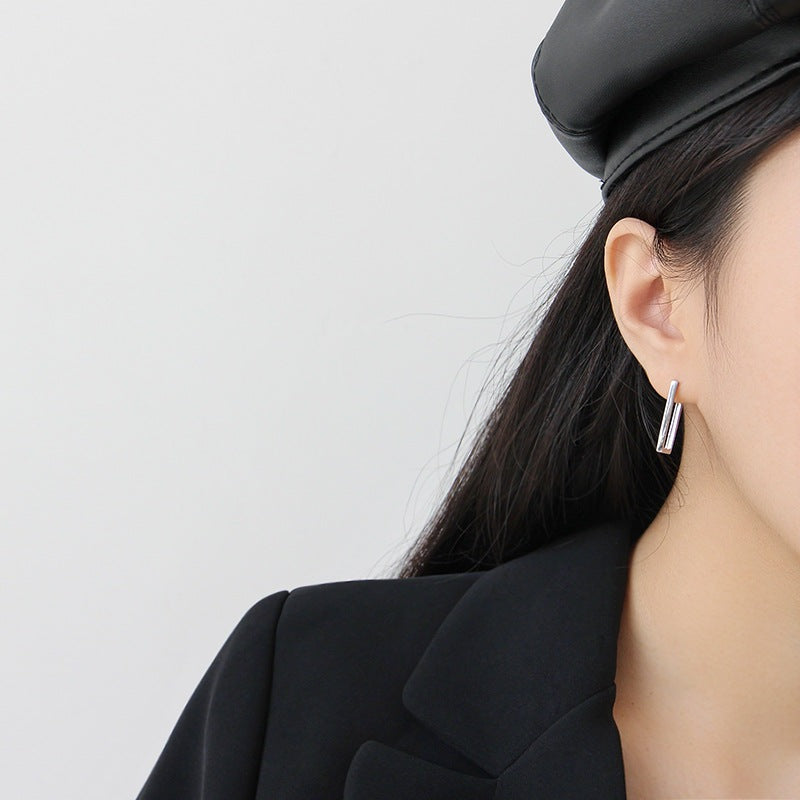 Fashion Geometry Hollow Rectangle 925 Sterling Silver Hoop Earrings