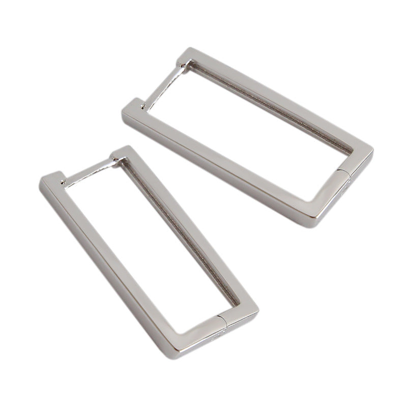 Fashion Geometry Hollow Rectangle 925 Sterling Silver Hoop Earrings