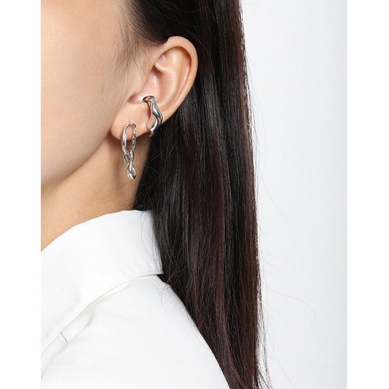 Fashion Irregular Ear 925 Sterling Silver Non-Pierced Earring Single