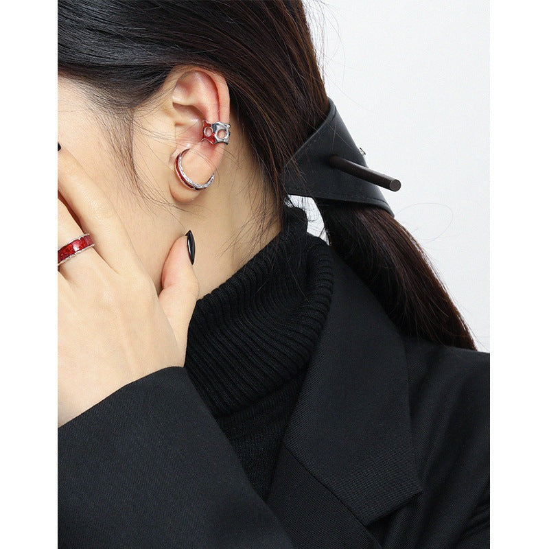 Fashion Irregular Hollow Epoxy 925 Sterling Silver Non-Pierced Earring Single