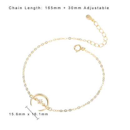 Friend's Crescent Moon CZ Sun 925 Sterling Silver Bracelet