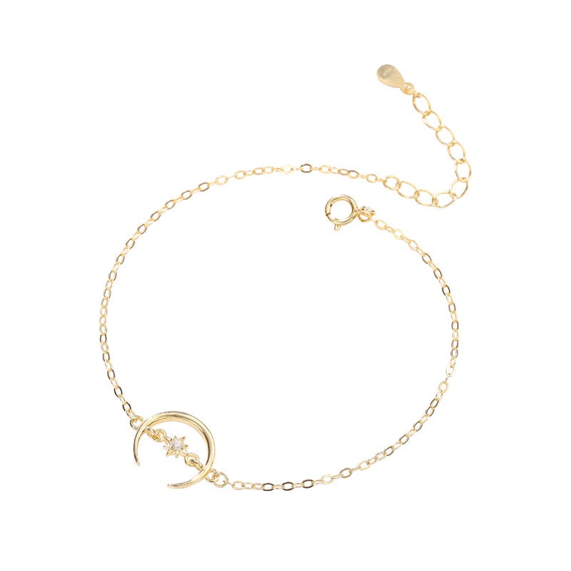 Friend's Crescent Moon CZ Sun 925 Sterling Silver Bracelet