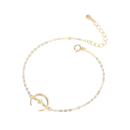Friend's Crescent Moon CZ Sun 925 Sterling Silver Bracelet