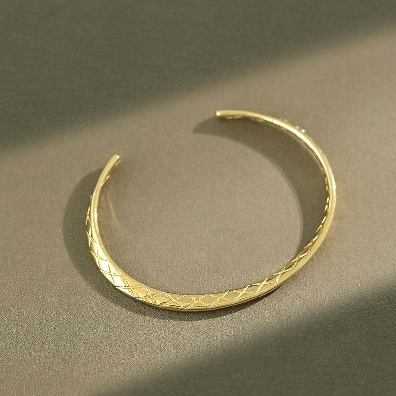 Geometry Diamond Check 925 Sterling Silver Open Bangle