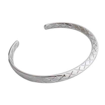 Geometry Diamond Check 925 Sterling Silver Open Bangle