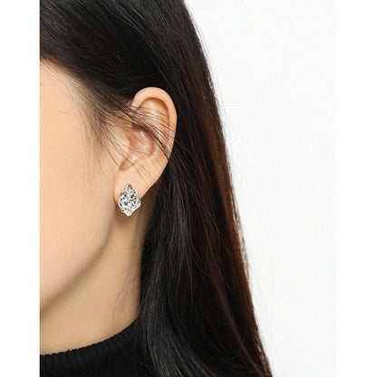 Geometry Irregular Beaten Stone 925 Sterling Silver Stud Earrings